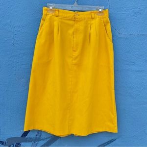 Vintage Coqui bright yellow midi skirt with pockets and belt loops slit back W27